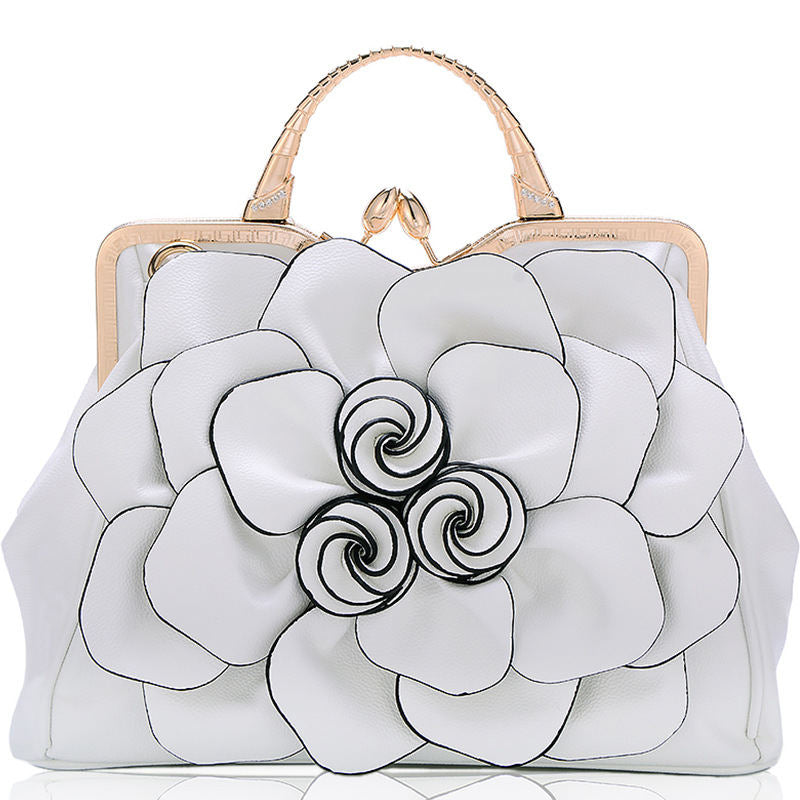 Womens Rose Flower Evening Clutches Formal Party Totes Shoulder Bag-White