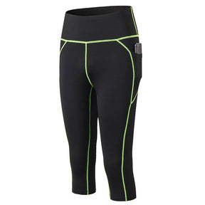 Women Yoga Pants With Pockets High Waist Running Fitness Leggings Sports Quick Drying Tight Pants 92307-Black&Green