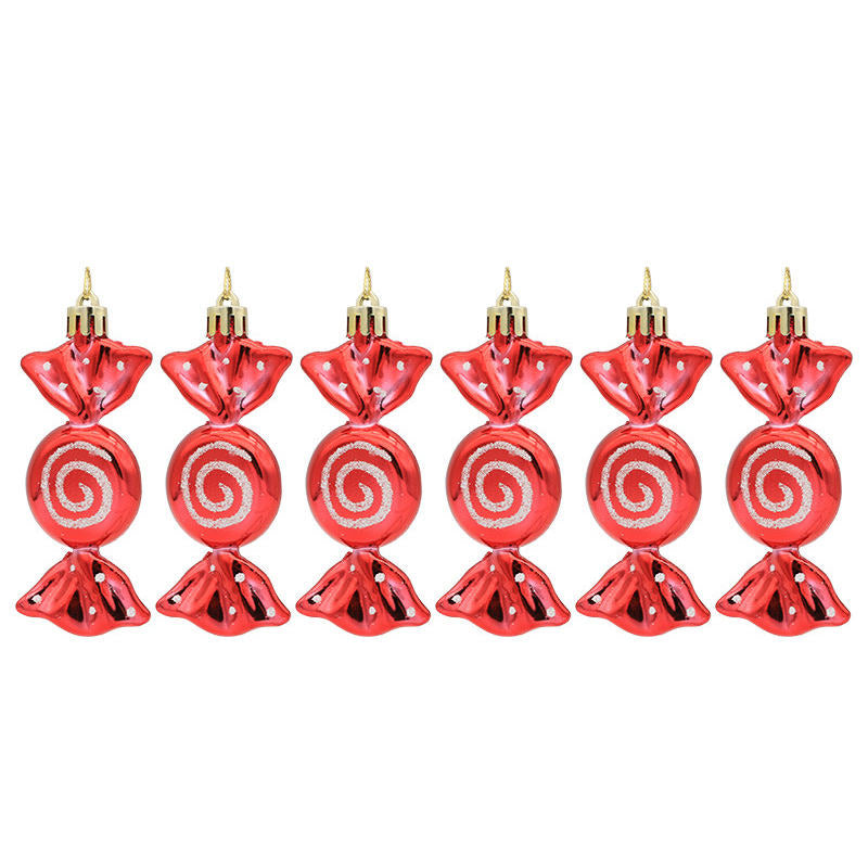 6 Pcs Sweet Candy Hanging Ornaments for Christmas Tree Party Decor-Red