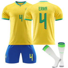 ERIKA #4 Brazil Home Jersey 2022/23 Soccer Jersey Kit Football T-shirt Set For Adult Kids