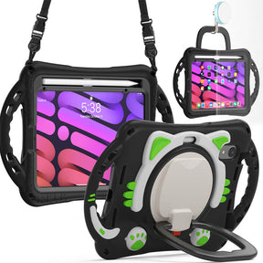 CatB Silicone Case For iPad Mini 6 Shockproof Shoulder Strap Handle Stand-Black Green