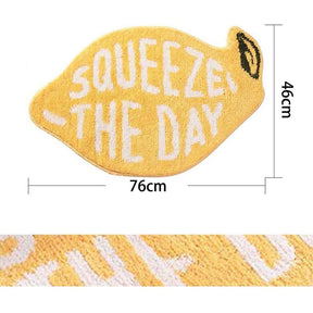 Bath Rug Lemon Shape with White Words Cartoon Plush Water Absorbent Bathroom Decor Non Slip Washable Rug