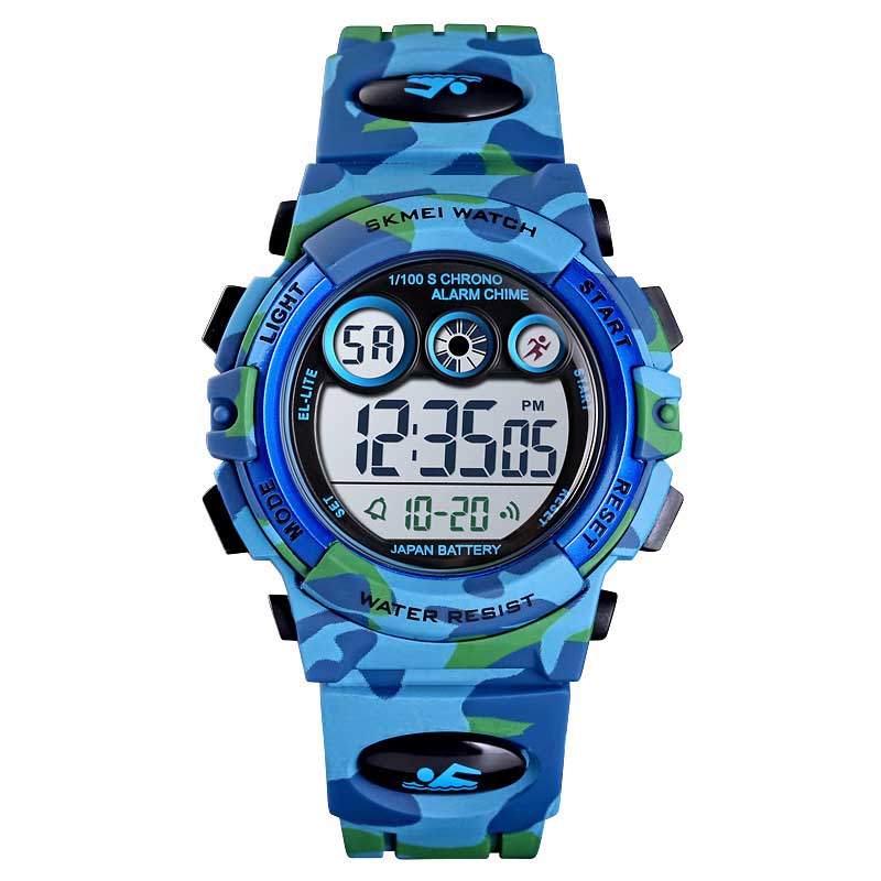 Kids Digital Sport Watches Outdoor Shockproof Military Child Watch-LightBlue