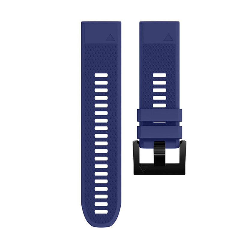 26mm Width Easy Fit Soft Silicone Watch Strap For Garmin Fenix 5X/5X Plus/6X/6X Pro/3/3 HR Black Steel Buckle-Dark Blue