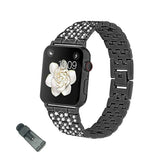 QZ Stainless Steel Bling Watch Band Metal Bracelet Adjustable Wristbands for Apple IWatch Series SE/1/2/3/4/5/6 For Women-Black
