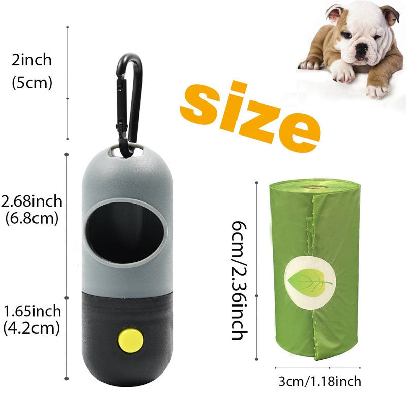 Dog Poop Waste Bag Holder Dispenser with LED Flashlight and 8 Rolls Leak-Proof Waste Bags-GrayBlack