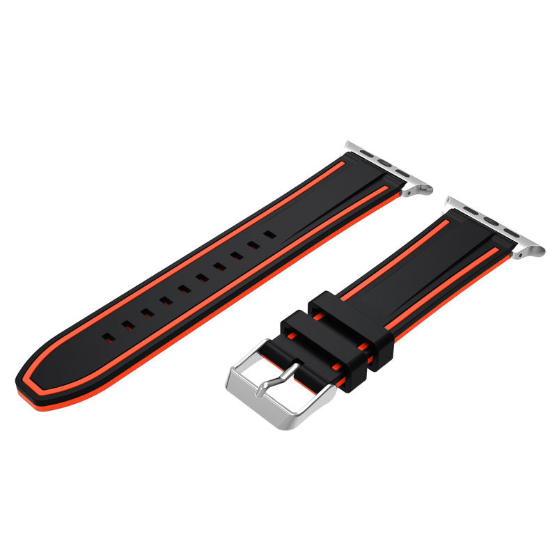 Rubber Sport Watch Bands for iWatch Series 6/SE/5/4/3/2/1 Bicolor Strap-BlackOrange