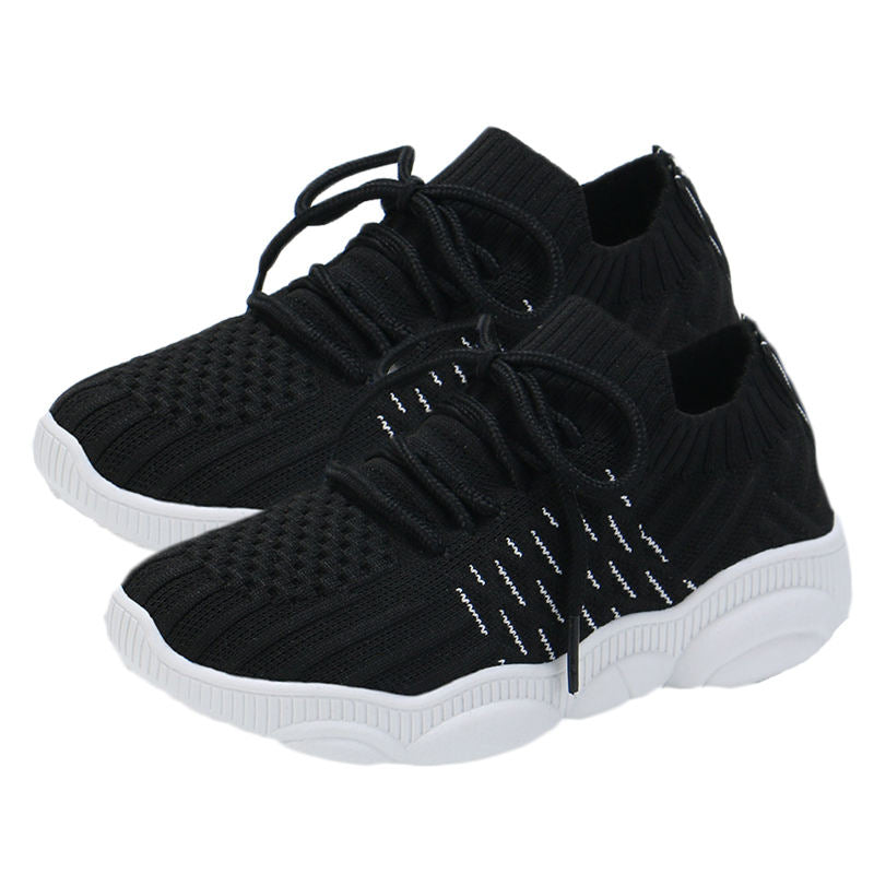 Girls and Boys Sneakers Cotton Mesh Breathable Shoes Outdoor-Black