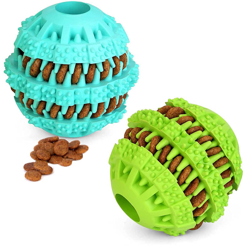 2 Packs Teething Toys for Small Medium Dog 360¡ã Cleaning Durable Chew Toys Rubber Ball-GreenSkyBlue