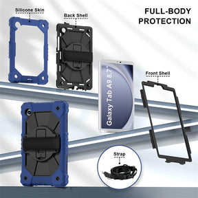 Rugged Tablet Case with Stand and Shoulder Strap for Samsung Galaxy A9-NavyBlue