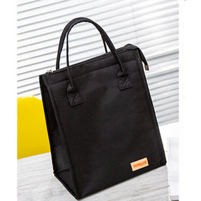 Waterproof Oxford Cloth Picnic Bag Insulated Lunch Bento Handbag-Black