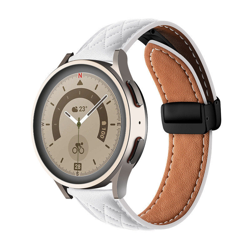 20mm Classic Leather Band Black Folding Buckle for Samsung Huawei Watch-White
