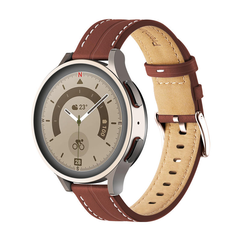 Genuine Leather Watchband Groove for Galaxy Watch 42mm/Samsung Gear S3-Brown