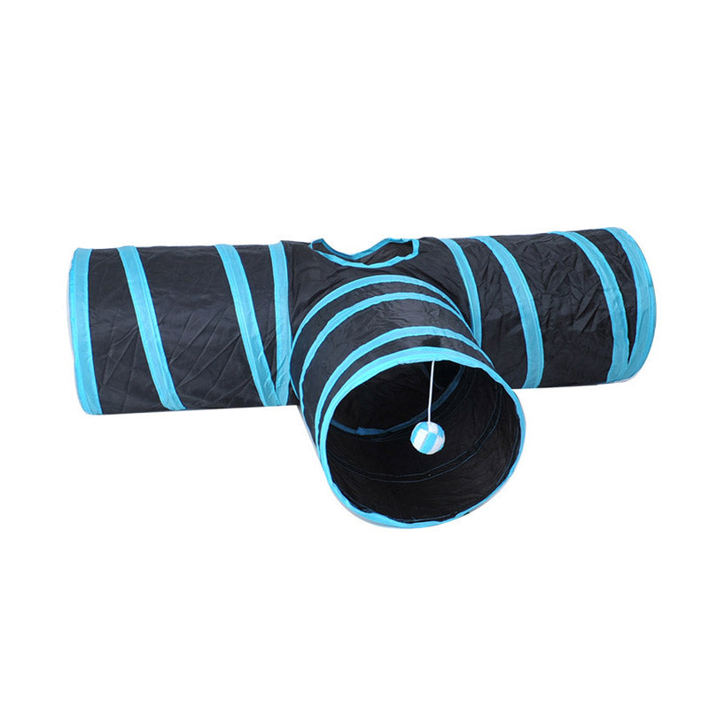 Pet Tunnel Tube Cat Toys 3 Way Extensible Collapsible for Indoor Cats Interactive Toy-Blue