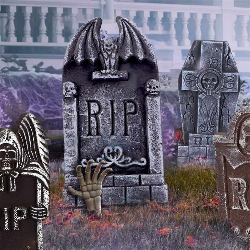 5 Pcs Halloween RIP Graveyard Tombstones with 12 Metal Stakes for Outdoor Yard Decor