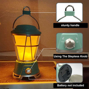LED Camping Lantern with Flame Effect 2 Lighting Modes for Emergency Hiking Fishing-Green