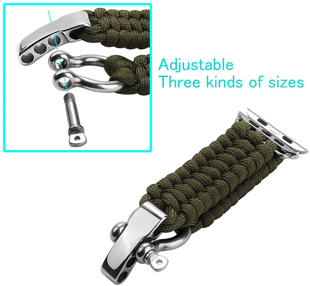 Nylon Rope Watch Band With Adjustable Size Outdoor Survival Stainless Steel Shackle For Apple Watch SE/6/5/4/3/2/1(Green)