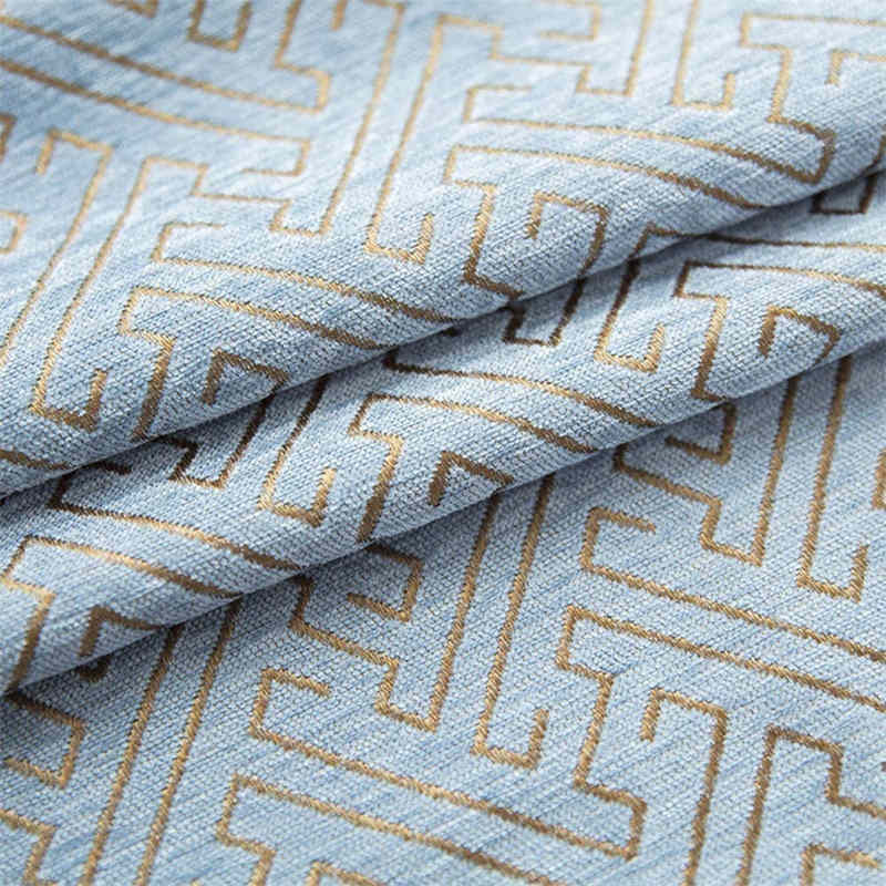 2 Panels Blackout Geometric Modern Curtains for Living Room Blue and Gold