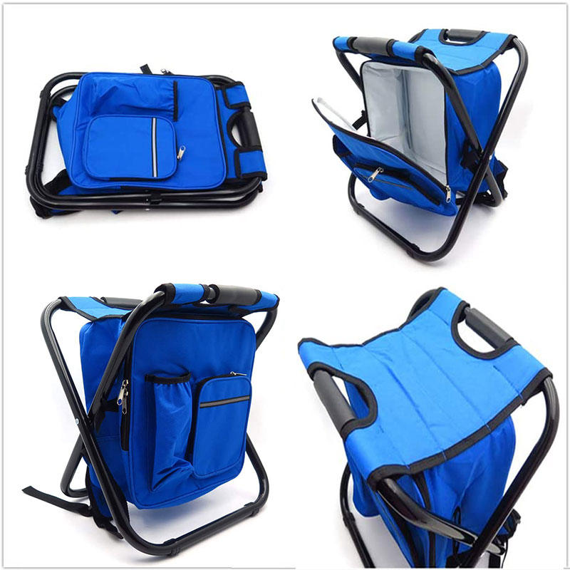 Backpack Cooler Chair Folding Camping Stool for Travel Fishing-Blue