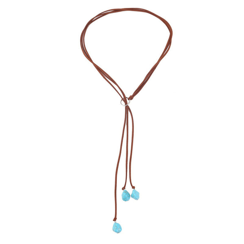 Turquoise Pendant Suede Necklace for Women-4