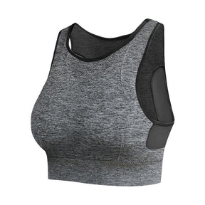 Longline Sports Bra with Removable Pads Racerback Tank Top-Grey