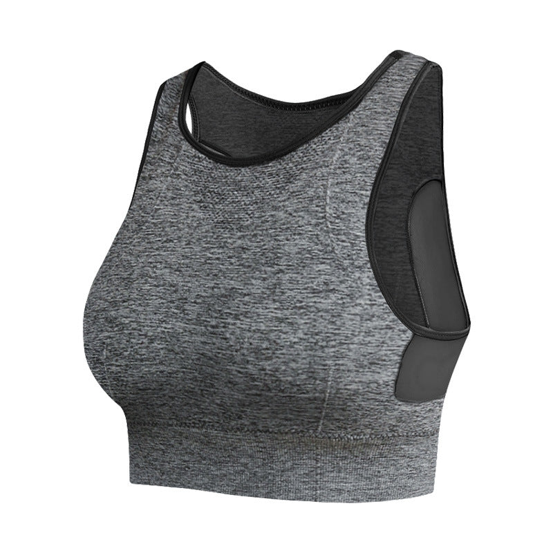Longline Sports Bra with Removable Pads Racerback Tank Top-Grey