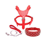 Pet Leash Collar Harness Three-piece Set Anti-bite Rivets-Red