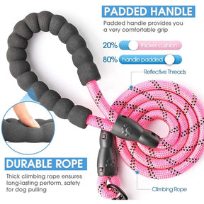 Strong Dog Leash with Comfortable Padded Handle and Highly Reflective Threads-Pink