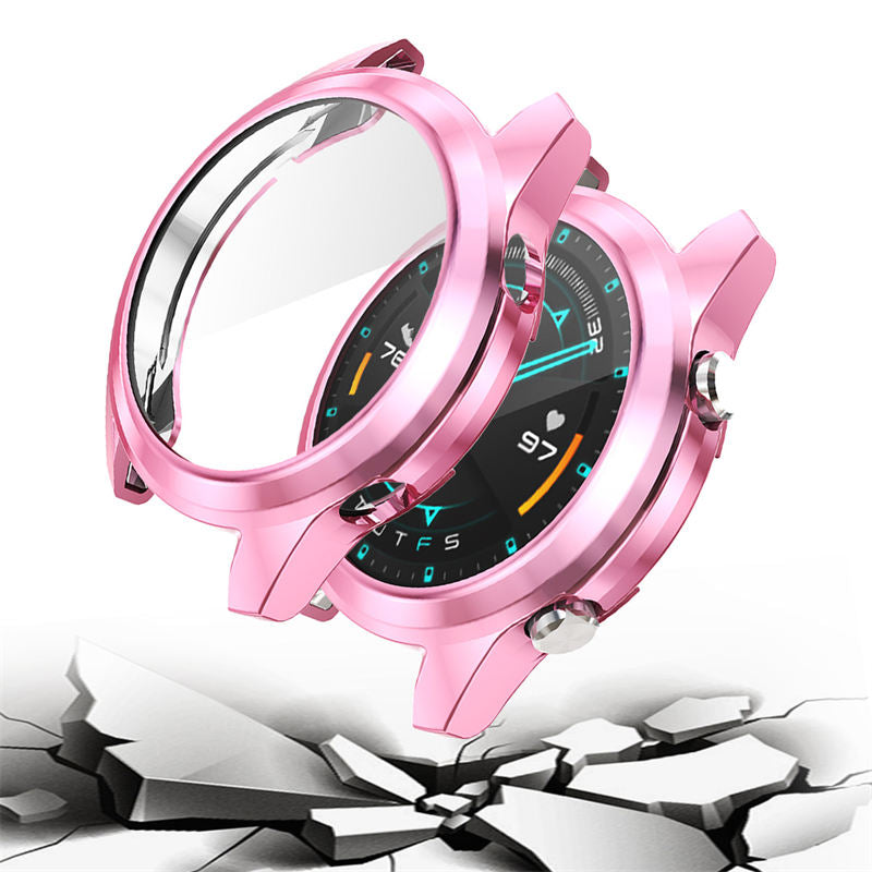 TPU Screen Protector Case For Huawei Watch GT2 42mm&46mm with HD Tempered Glass-Pink