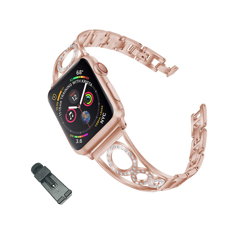 HL Stainless Steel Watch Band Adjustable Wristbands for Apple IWatch Series SE/1/2/3/4/5/6 For Women-Rose Gold