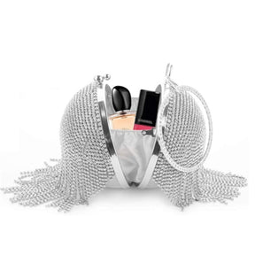 Women Crystal Tassel Evening Clutch Bag Rhinestones Party Wedding Handbag-Silver