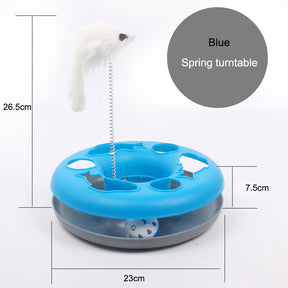 Interactive Cat Toy Scratching Spring Mouse Turntable with  Exercise Bell Balls-Blue