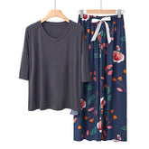 2 Pack Womens Pajama Set Print Sleepwear Soft V-Neck Short Sleeve Top With Pants-15