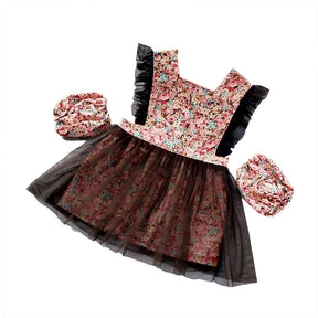 Girls Princess Dress Apron with Sleeves Covers for Cooking Painting-Dark Coffee Flowers