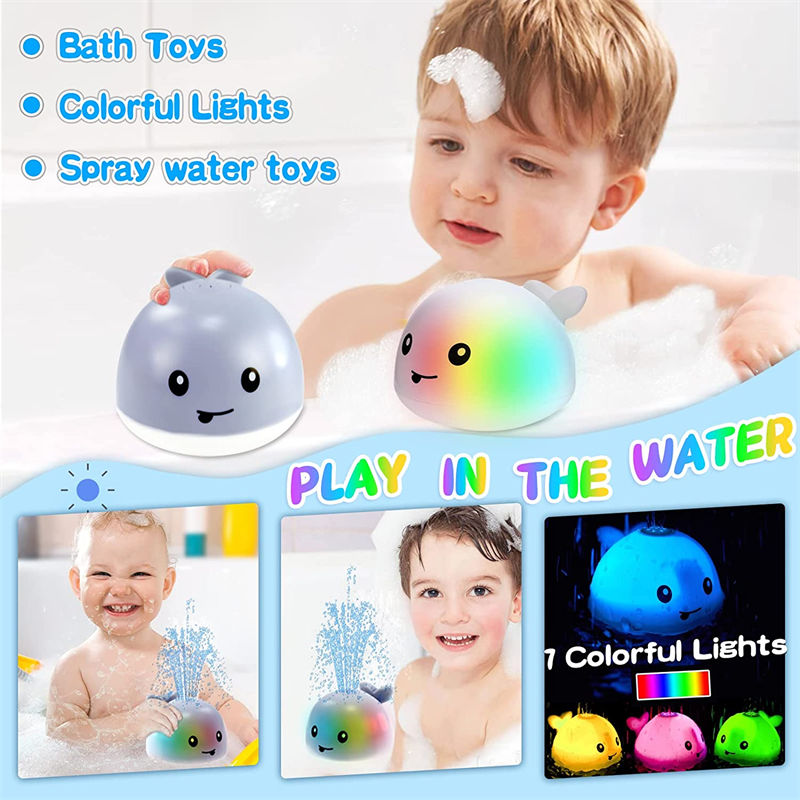 Baby Bath Toys Whale Light Up Sprinkler Bathtub Toys for Boys Girls-White