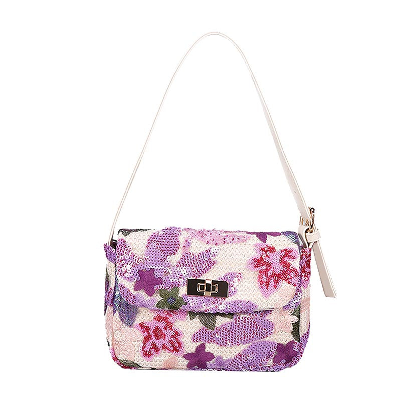 Womens Premium Shoulder Bag Embroidery Sequin Craft Purse-XXF-Purple
