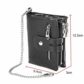 Vintage Womens RFID Blocking Leather Wallet Small Chain-Black