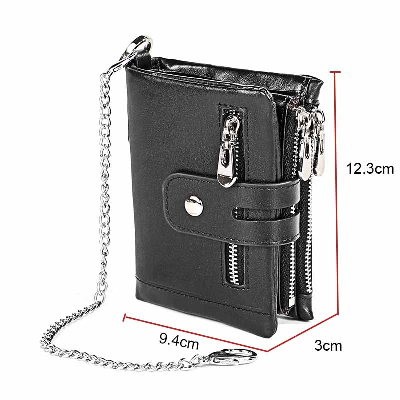 Vintage Womens RFID Blocking Leather Wallet Small Chain-Black