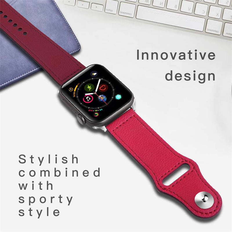 Leather Loop Replacement Band for iWatch Series SE/6/5/4/3/2/1-RoseRed