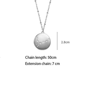 12 Constellation Coin Disc Silver Necklace Engraving Astrology Pendant-Virgo