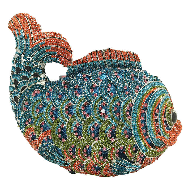 Mini Women Fish Evening Bags Crystal Clutch Purse Rhinestone Handbags with Chain-17