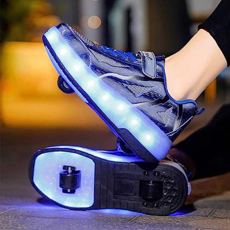 Kids Roller Skates Light up Shoes with Double Wheel for Girls Boys Birthday Gift-Blue