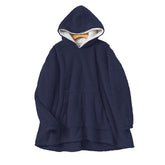 Hooded Pajama Top with Pocket for Unisex-Navy Blue