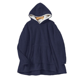 Hooded Pajama Top with Pocket for Unisex-Navy Blue