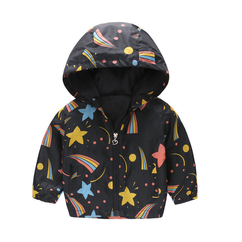 Boys Girls Cartoon Print Zip Lightweight Jacket Hooded Coats Casual Windbreaker-2