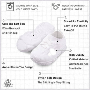 Baby First Walking Shoes Toddler Boys Girls Cotton Mesh Breathable Sneakers-White