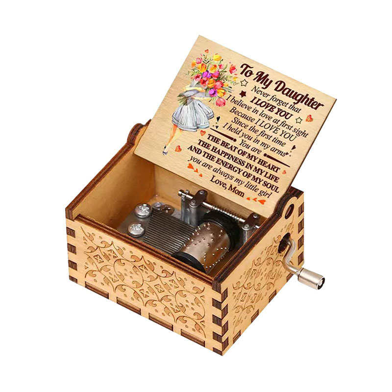 Hand Crank Engraved Musical Box Creative Gift Ornaments-Mom to Daughter