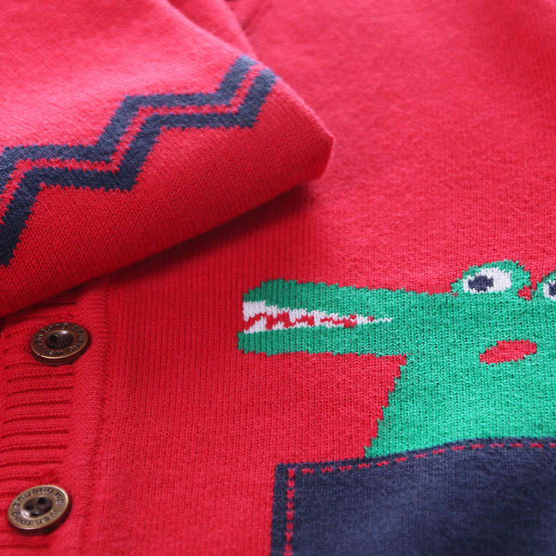 Toddler Boys Long Sleeve Knitted Sweatshirts Cartoon Dinosaur V-Neck Cardigan Sweaters-Red