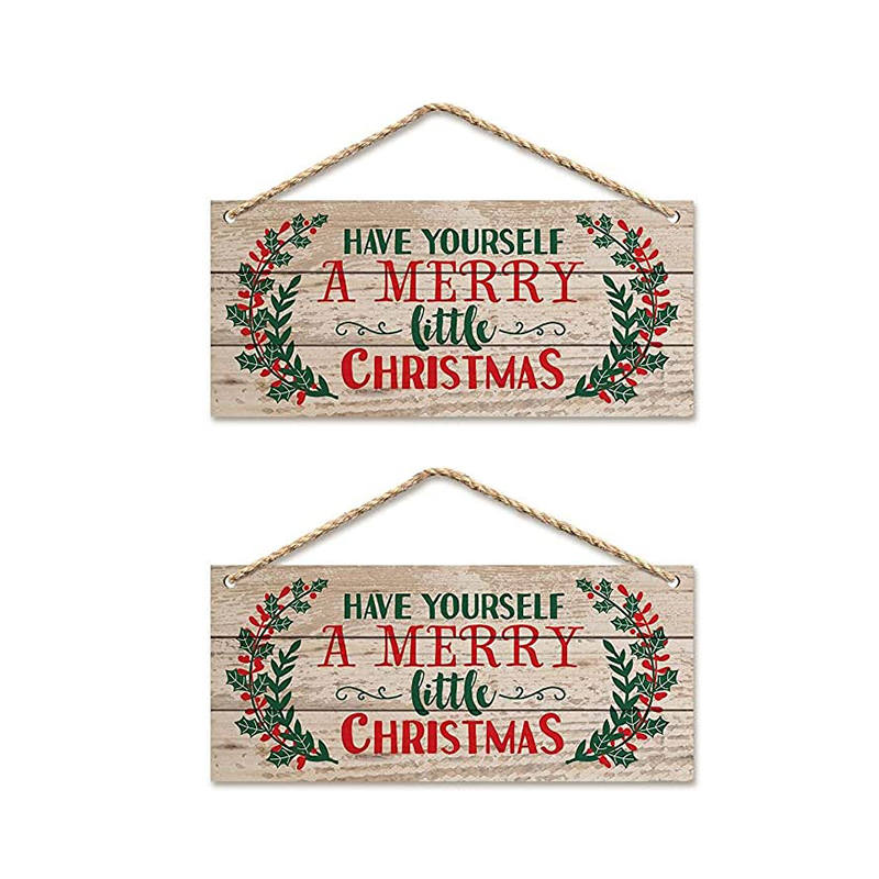 2Pcs Christmas Door Hanging Sign Wall Wood Winter Decorations