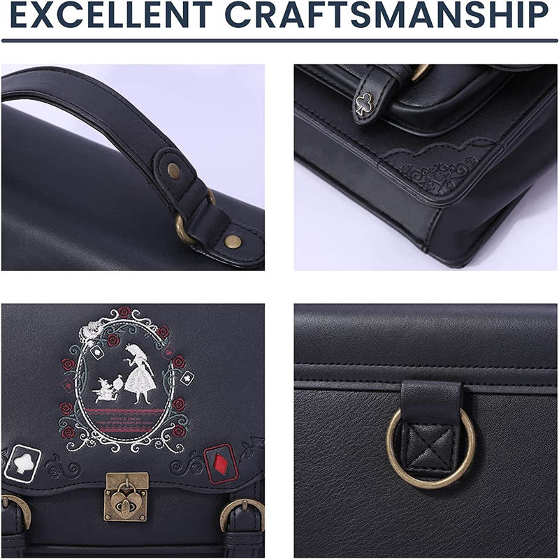Women Vintage Messenger Bag Lolita Cute Handbags for Girls-Black